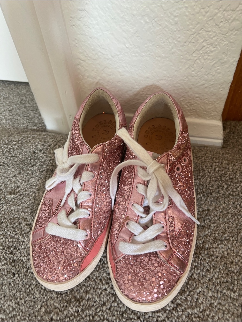 Golden Goose Kids pink Glitter Lace-Up Sneakers with pink Star